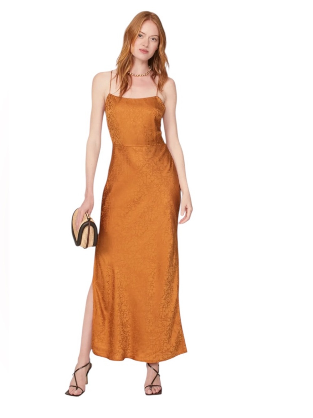 Jason Wu- Jacquard Slip Maxi Dress in Burnt Orange Size 8